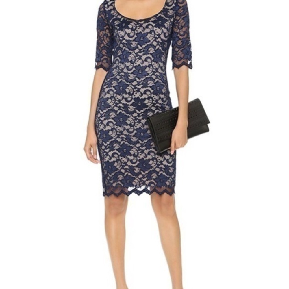 Badgley mischka Alexandra dark blue lace dress